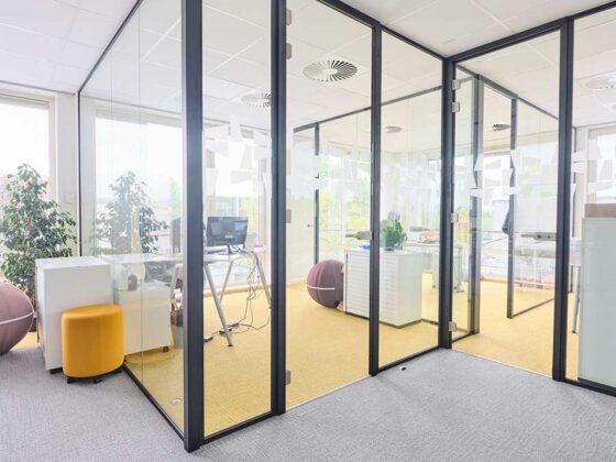 works at Fiabilis in Drogenbos with glazed partitions
