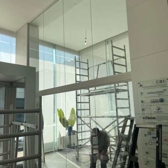 Glass partitioning works at a height